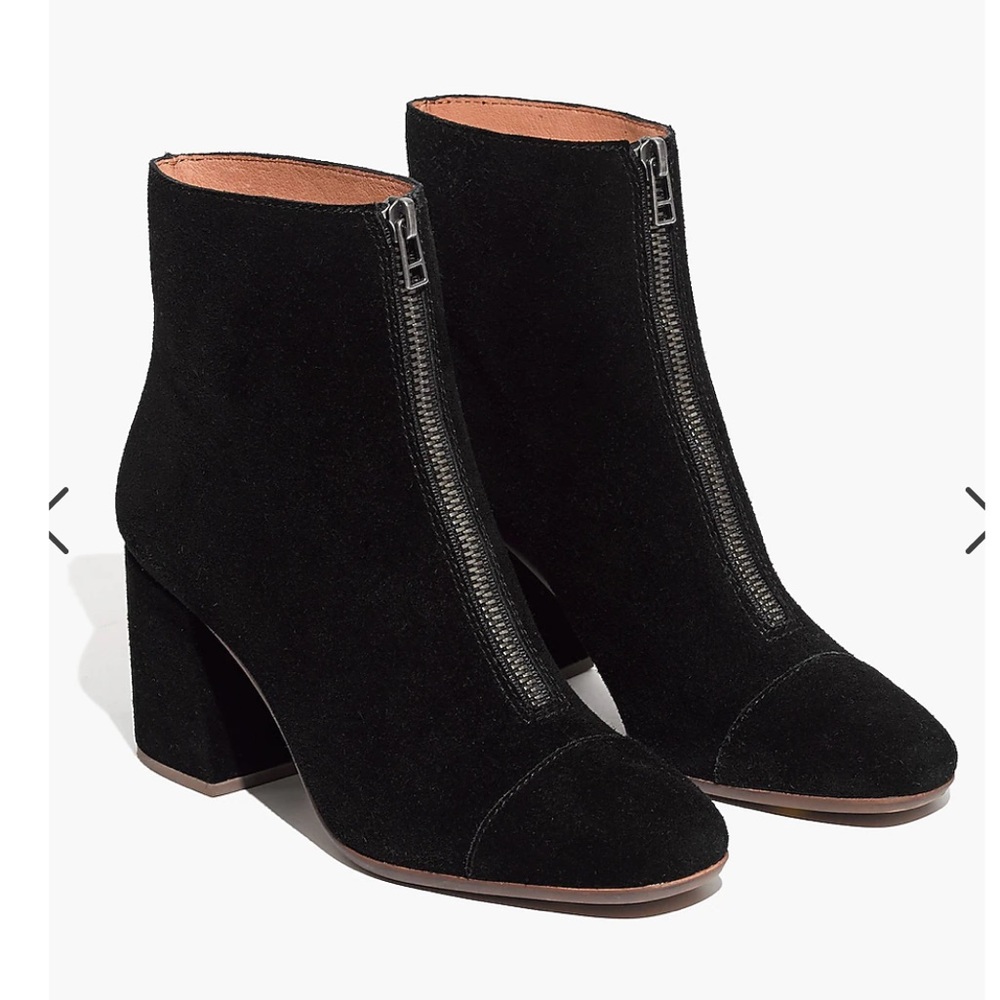 Madewell The Amalia Zip Front Booties - Black Suede